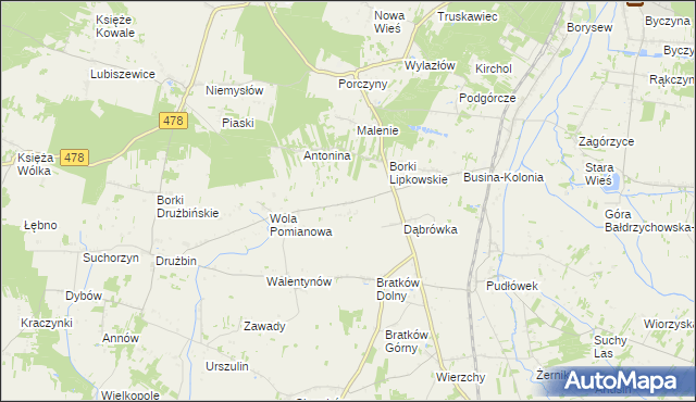 mapa Wyrębów gmina Zadzim, Wyrębów gmina Zadzim na mapie Targeo