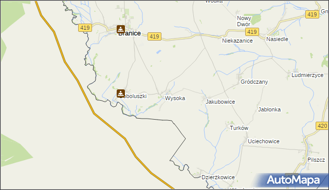 mapa Wysoka gmina Branice, Wysoka gmina Branice na mapie Targeo