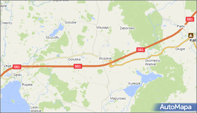 mapa Wysokie gmina Kalinowo, Wysokie gmina Kalinowo na mapie Targeo