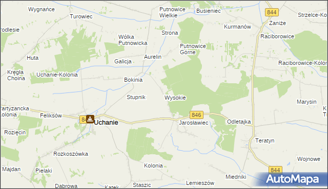 mapa Wysokie gmina Uchanie, Wysokie gmina Uchanie na mapie Targeo