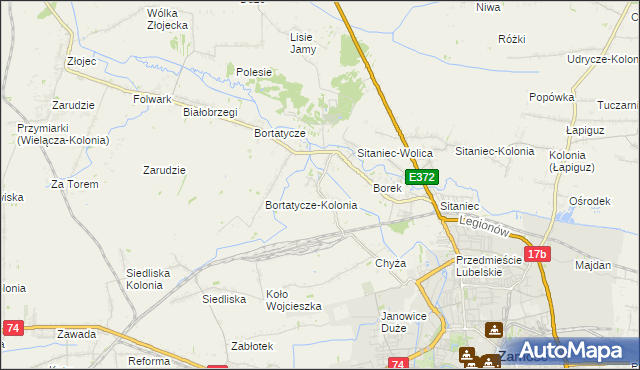 mapa Wysokie gmina Zamość, Wysokie gmina Zamość na mapie Targeo