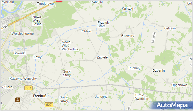 mapa Zabiele gmina Rzekuń, Zabiele gmina Rzekuń na mapie Targeo