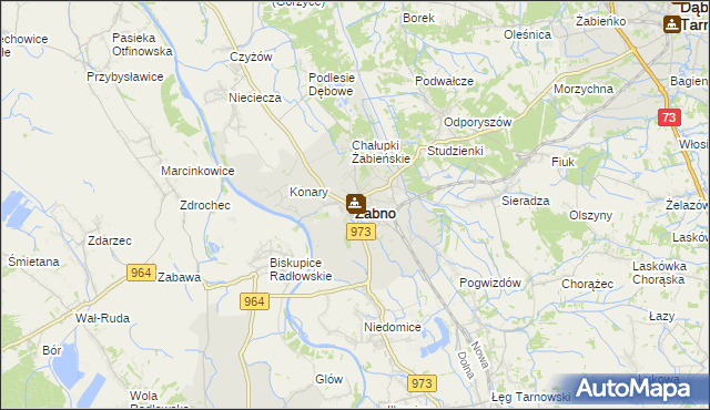 mapa Żabno powiat tarnowski, Żabno powiat tarnowski na mapie Targeo
