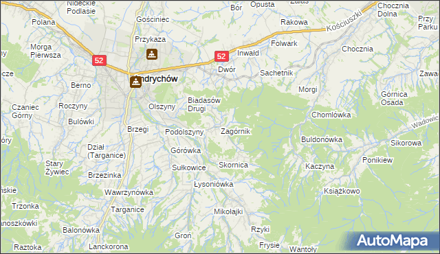 mapa Zagórnik gmina Andrychów, Zagórnik gmina Andrychów na mapie Targeo