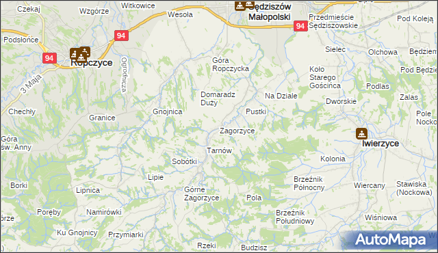 mapa Zagorzyce gmina Sędziszów Małopolski, Zagorzyce gmina Sędziszów Małopolski na mapie Targeo