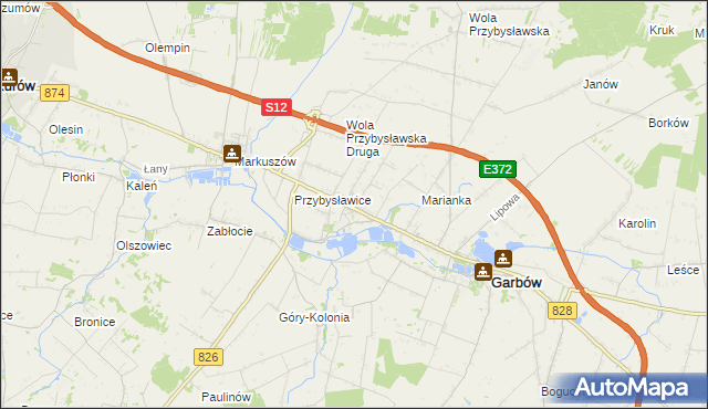 mapa Zagrody gmina Garbów, Zagrody gmina Garbów na mapie Targeo