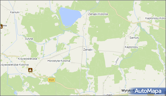 mapa Zahajki gmina Wyryki, Zahajki gmina Wyryki na mapie Targeo