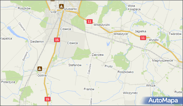mapa Zakrzew gmina Jarocin, Zakrzew gmina Jarocin na mapie Targeo