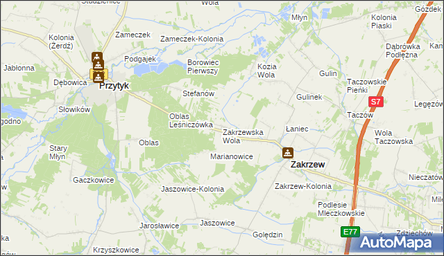 mapa Zakrzewska Wola gmina Zakrzew, Zakrzewska Wola gmina Zakrzew na mapie Targeo