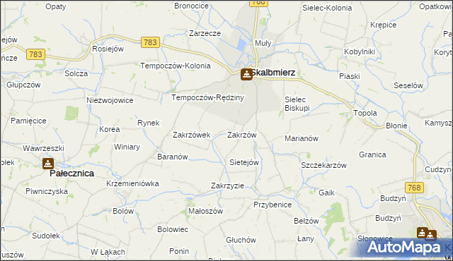 mapa Zakrzów gmina Skalbmierz, Zakrzów gmina Skalbmierz na mapie Targeo