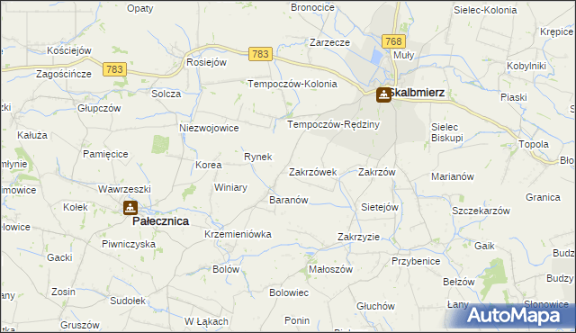 mapa Zakrzówek gmina Skalbmierz, Zakrzówek gmina Skalbmierz na mapie Targeo