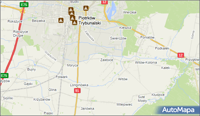 mapa Zalesice gmina Sulejów, Zalesice gmina Sulejów na mapie Targeo