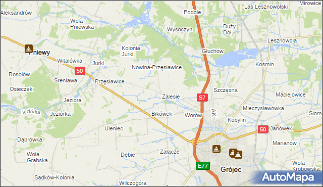 mapa Zalesie gmina Grójec, Zalesie gmina Grójec na mapie Targeo