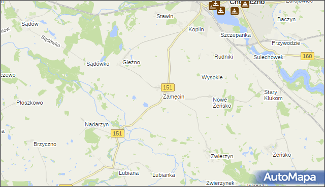 mapa Zamęcin, Zamęcin na mapie Targeo
