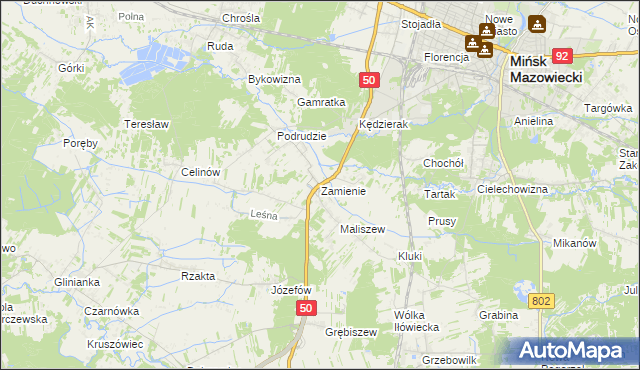 mapa Zamienie gmina Mińsk Mazowiecki, Zamienie gmina Mińsk Mazowiecki na mapie Targeo