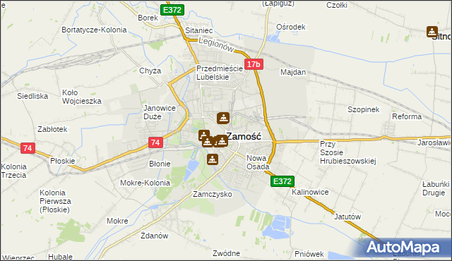 mapa Zamościa, Zamość na mapie Targeo