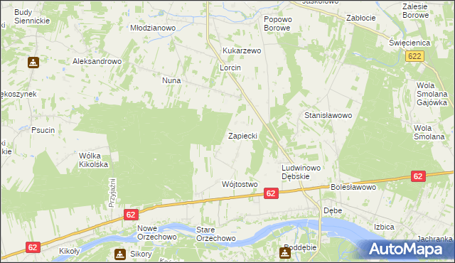 mapa Zapiecki gmina Pomiechówek, Zapiecki gmina Pomiechówek na mapie Targeo