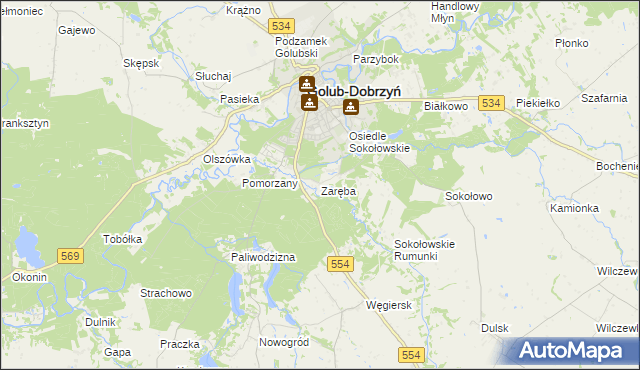 mapa Zaręba gmina Golub-Dobrzyń, Zaręba gmina Golub-Dobrzyń na mapie Targeo
