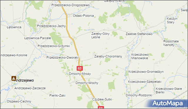 mapa Zaręby-Choromany, Zaręby-Choromany na mapie Targeo