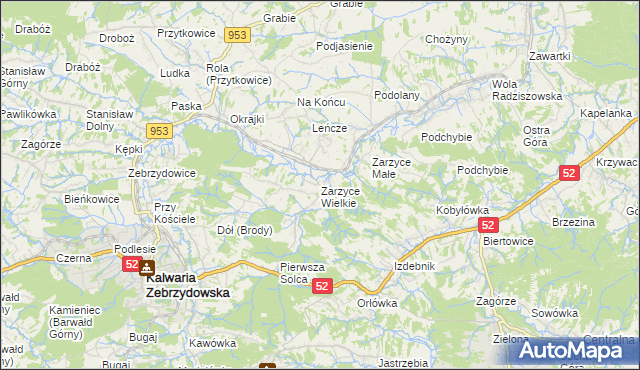 mapa Zarzyce Wielkie, Zarzyce Wielkie na mapie Targeo