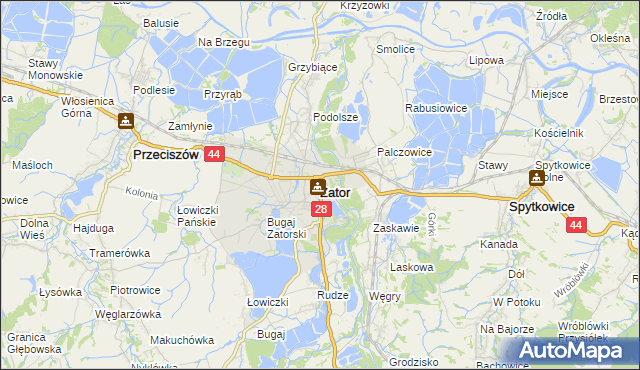 mapa Zator powiat oświęcimski, Zator powiat oświęcimski na mapie Targeo
