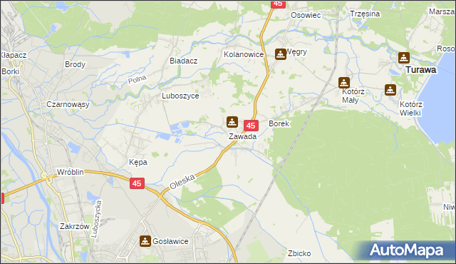 mapa Zawada gmina Turawa, Zawada gmina Turawa na mapie Targeo