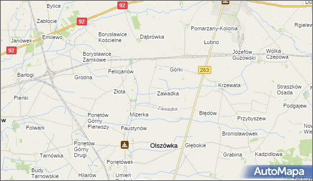 mapa Zawadka gmina Olszówka, Zawadka gmina Olszówka na mapie Targeo