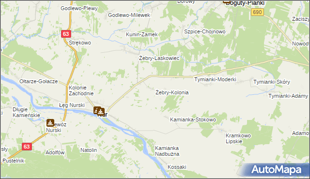 mapa Żebry-Kolonia gmina Nur, Żebry-Kolonia gmina Nur na mapie Targeo