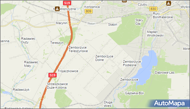 mapa Zemborzyce Dolne, Zemborzyce Dolne na mapie Targeo