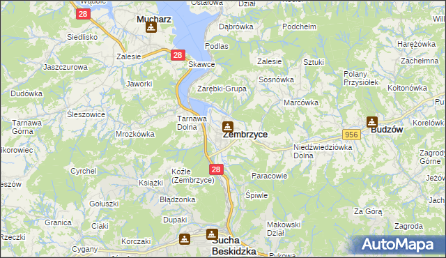 mapa Zembrzyce, Zembrzyce na mapie Targeo