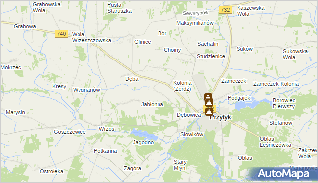 mapa Żerdź gmina Przytyk, Żerdź gmina Przytyk na mapie Targeo