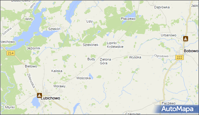 mapa Zielona Góra gmina Lubichowo, Zielona Góra gmina Lubichowo na mapie Targeo