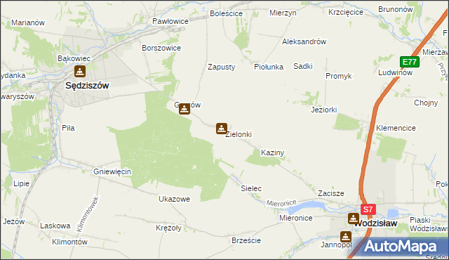mapa Zielonki gmina Sędziszów, Zielonki gmina Sędziszów na mapie Targeo
