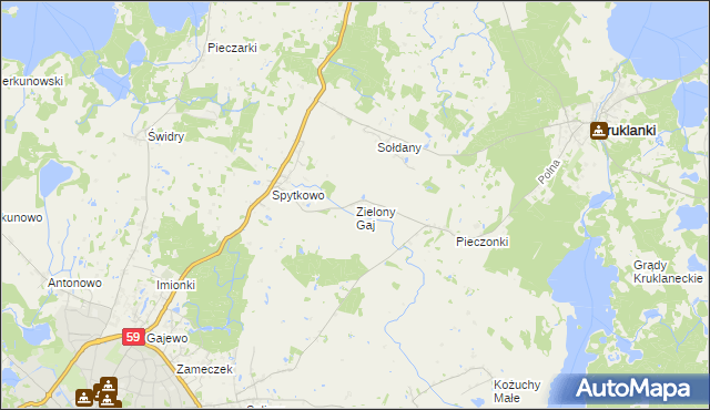 mapa Zielony Gaj gmina Giżycko, Zielony Gaj gmina Giżycko na mapie Targeo