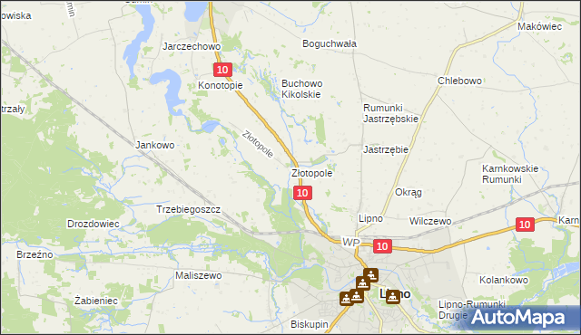 mapa Złotopole gmina Lipno, Złotopole gmina Lipno na mapie Targeo