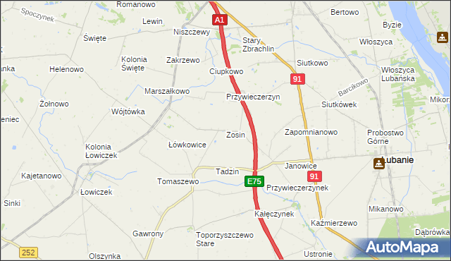 mapa Zosin gmina Lubanie, Zosin gmina Lubanie na mapie Targeo