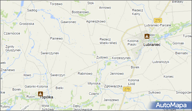 mapa Żydowo gmina Lubraniec, Żydowo gmina Lubraniec na mapie Targeo