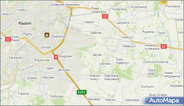 mapa Janów gmina Skaryszew, Janów gmina Skaryszew na mapie Targeo