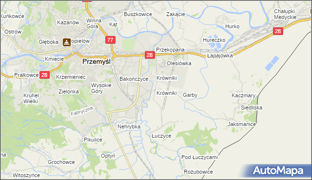 mapa Krówniki gmina Przemyśl, Krówniki gmina Przemyśl na mapie Targeo