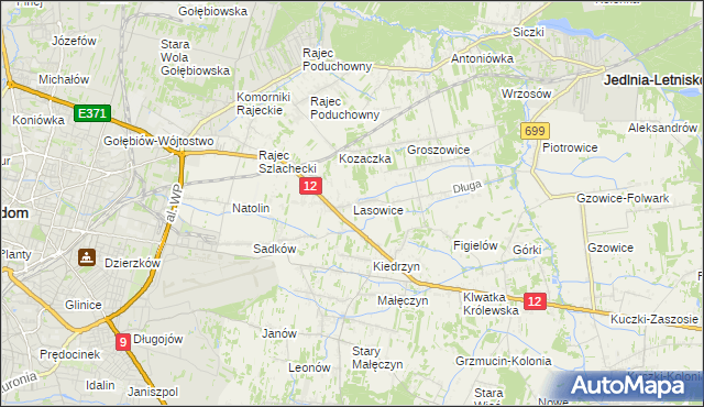 mapa Lasowice gmina Jedlnia-Letnisko, Lasowice gmina Jedlnia-Letnisko na mapie Targeo