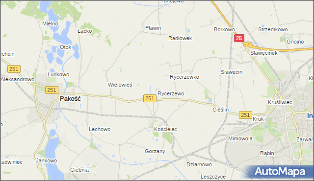 mapa Rycerzewo gmina Pakość, Rycerzewo gmina Pakość na mapie Targeo