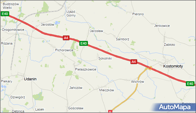 mapa Sokolniki gmina Udanin, Sokolniki gmina Udanin na mapie Targeo