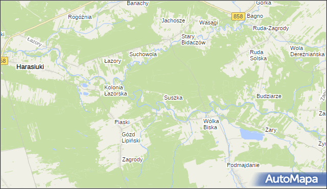 mapa Suszka gmina Biszcza, Suszka gmina Biszcza na mapie Targeo