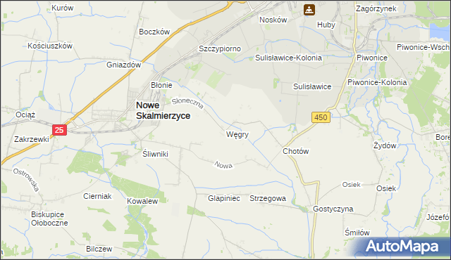mapa Węgry gmina Nowe Skalmierzyce, Węgry gmina Nowe Skalmierzyce na mapie Targeo