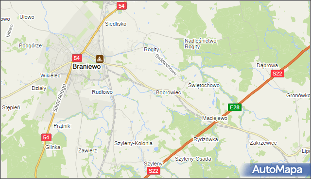 mapa Bobrowiec gmina Braniewo, Bobrowiec gmina Braniewo na mapie Targeo