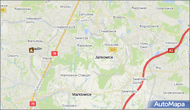 mapa Jankowice gmina Świerklany, Jankowice gmina Świerklany na mapie Targeo