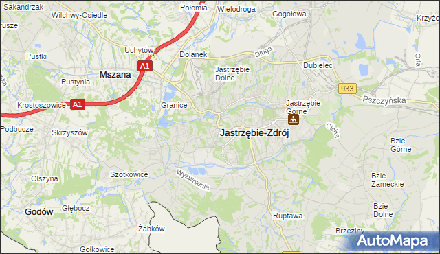 mapa Jastrzębie-Zdrój, Jastrzębie-Zdrój na mapie Targeo
