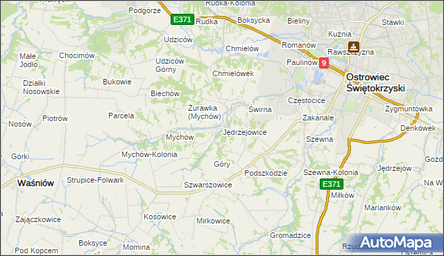 mapa Jędrzejowice gmina Bodzechów, Jędrzejowice gmina Bodzechów na mapie Targeo