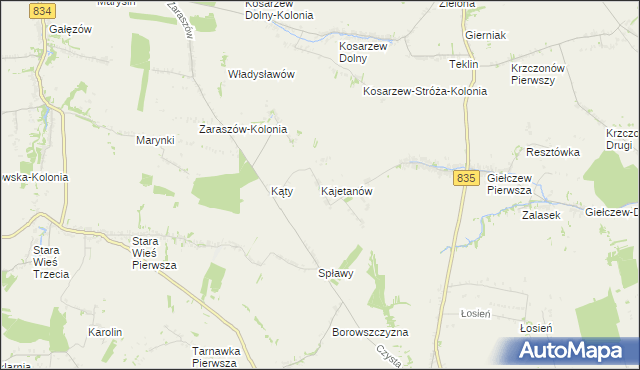 mapa Kajetanów gmina Wysokie, Kajetanów gmina Wysokie na mapie Targeo