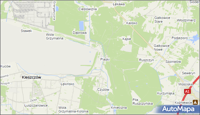 mapa Piaski gmina Kleszczów, Piaski gmina Kleszczów na mapie Targeo